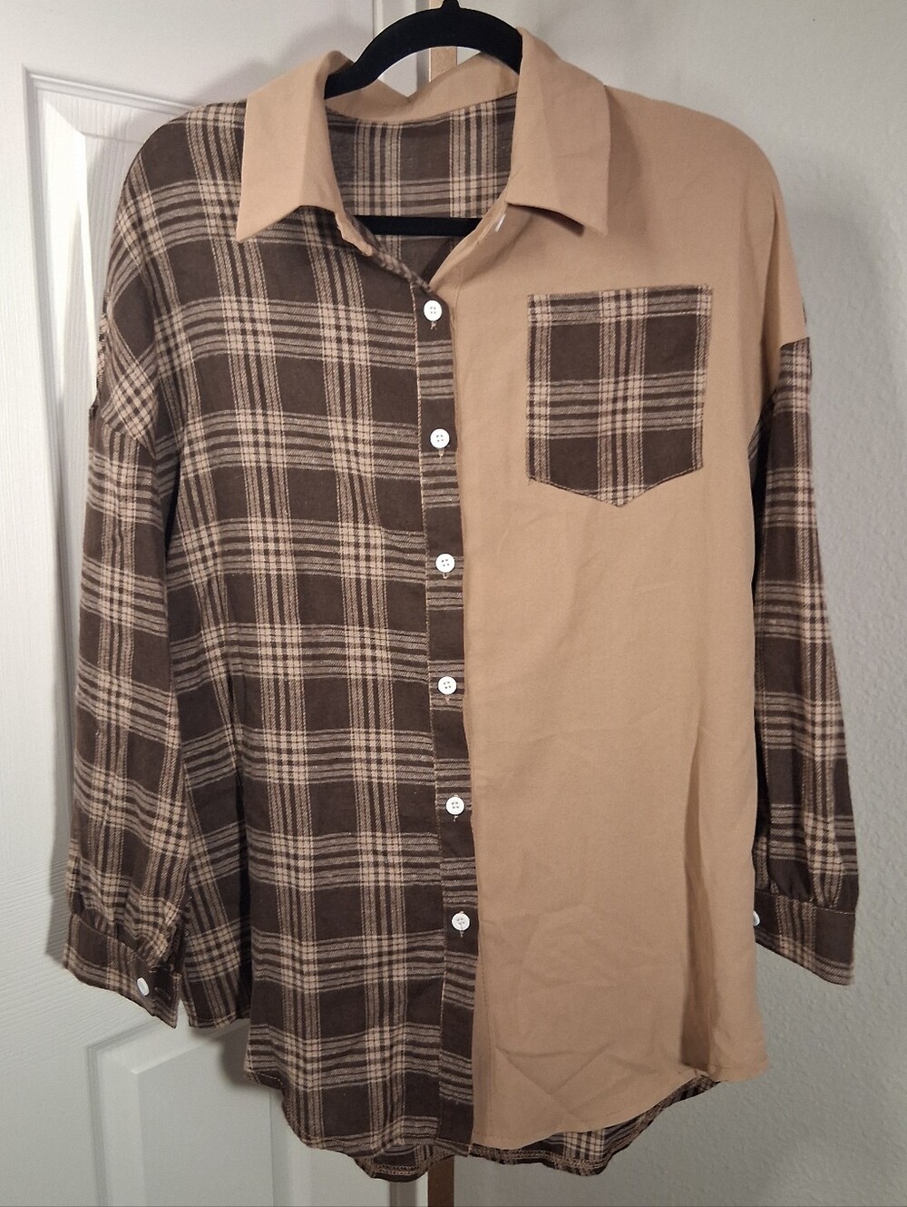 Shein Brown And Tan Colorblock Blouse Small